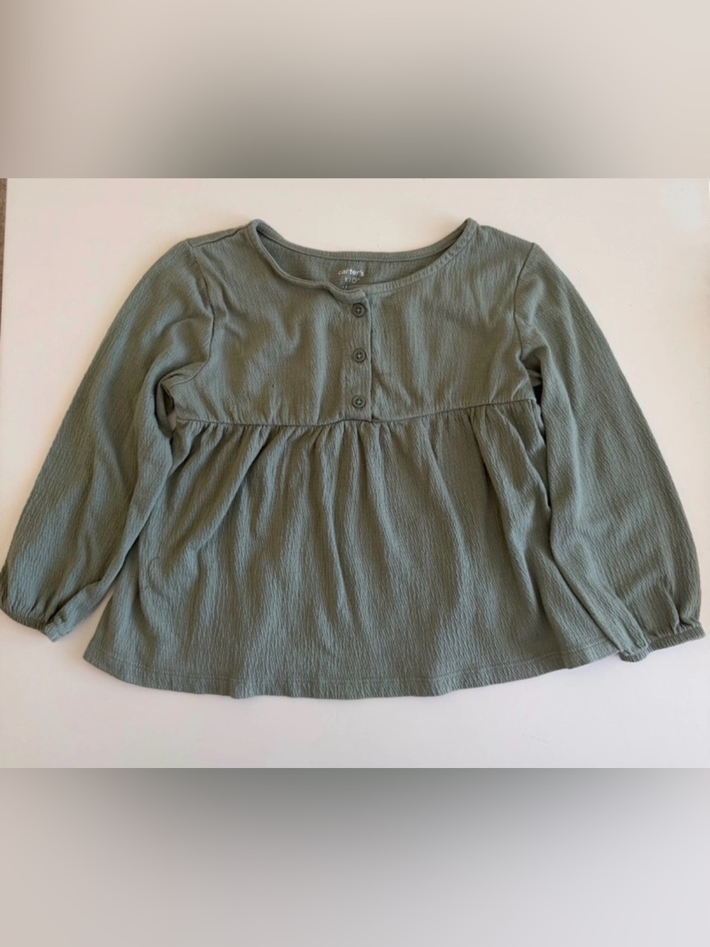 Carter's 4T Olive Green Long-Sleeve Peplum Top with Button Placket